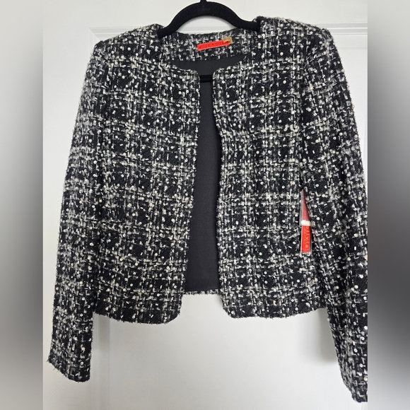 Alice + Olivia Jackets & Blazers - NWT Alice + Olive Black and White Tweed Peals Sequin Jacket Size S